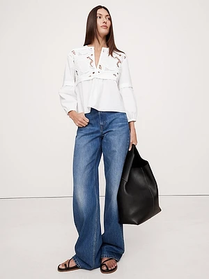Embroidered Cotton Poplin Popover Top