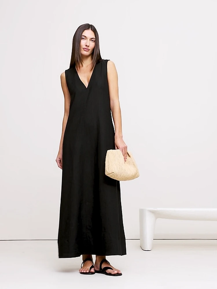 Linen V-Neck Maxi Dress