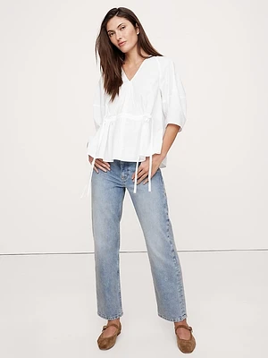 Cotton Poplin Cinch-Waist Top