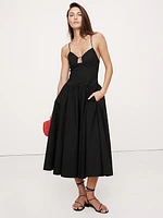 Stretch-Poplin Long Midi Dress