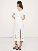 Embroidered Cotton Poplin Ruched Dress