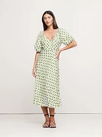 Viscose-Linen Ruched Midi Dress