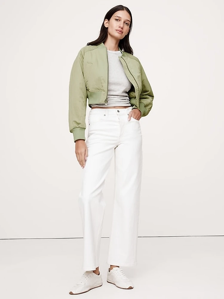 Water-Resistant Cropped Bomber Jacket