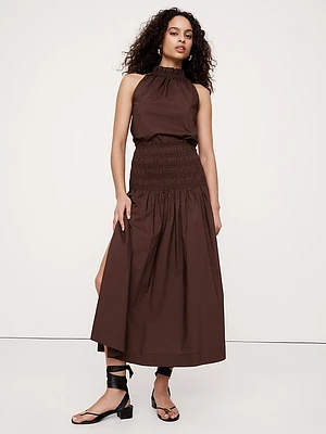 Cotton Poplin Smocked-Waist Maxi Skirt