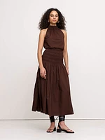 Cotton Poplin Smocked-Waist Maxi Skirt
