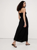 Stretch-Crepe Drape Front Maxi Skirt