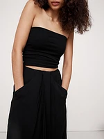 Stretch-Crepe Drape Front Maxi Skirt