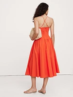 Stretch-Poplin Long Midi Dress