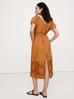 Embroidered Cotton Poplin Ruched Dress