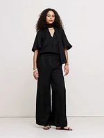 High-Rise Wide-Leg Viscose-Linen Pull-On Pant