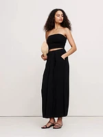 Stretch-Crepe Drape Front Maxi Skirt