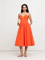 Stretch-Poplin Long Midi Dress