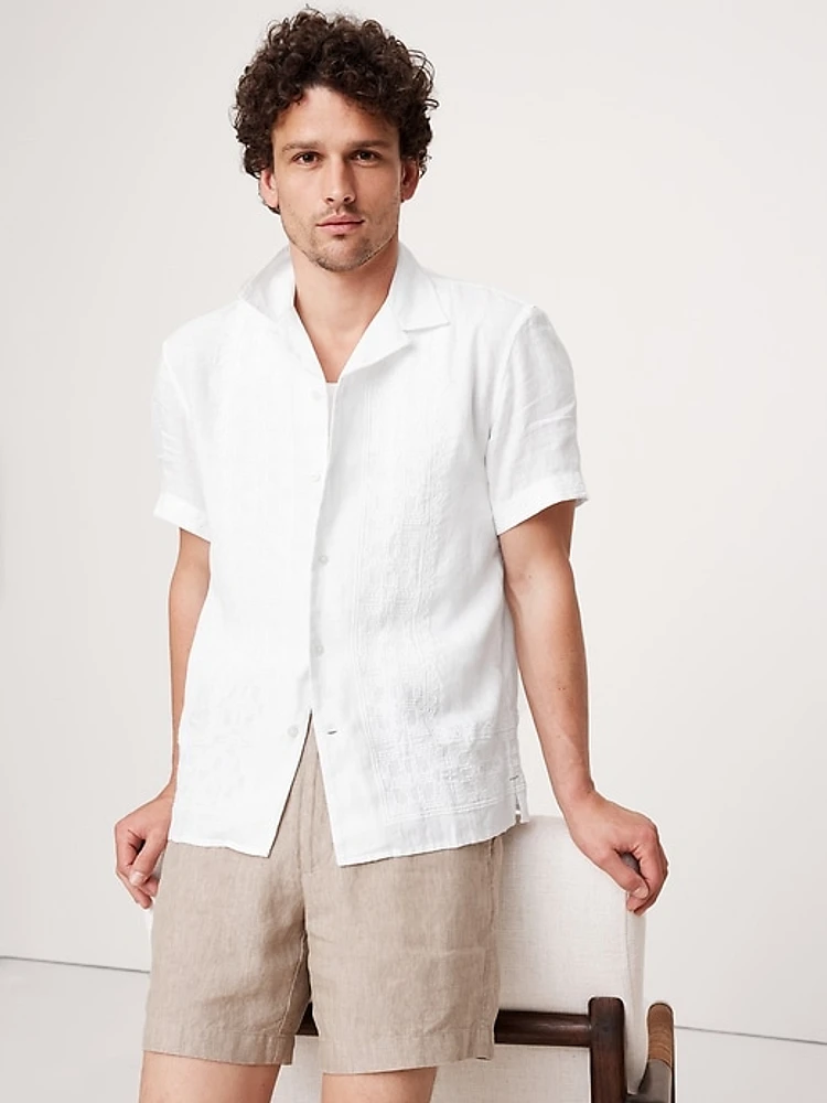 Standard-Fit Embroidered Linen Resort Shirt