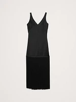 Fringe Stretch-Satin V-Neck Maxi Dress