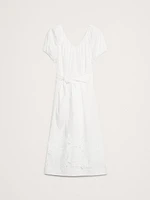 Embroidered Cotton Poplin Ruched Dress