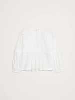 Embroidered Cotton Poplin Popover Top