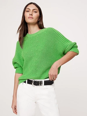 Cotton Cropped Puff-Sleeve Sweater