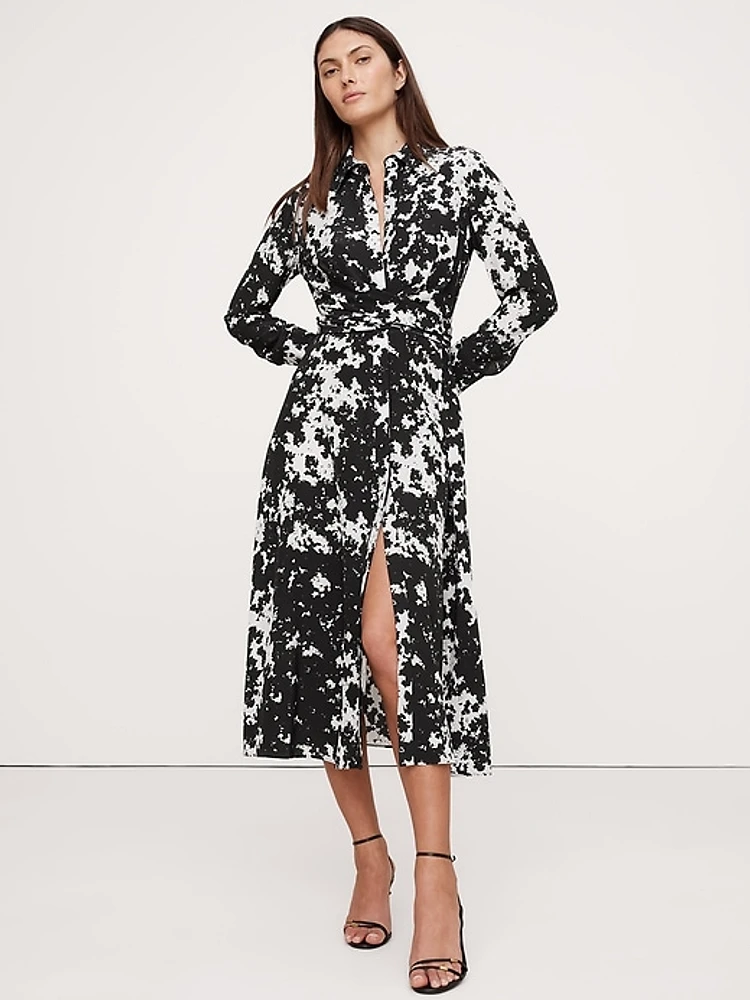 Matte Silk Twist-Front Shirt Dress