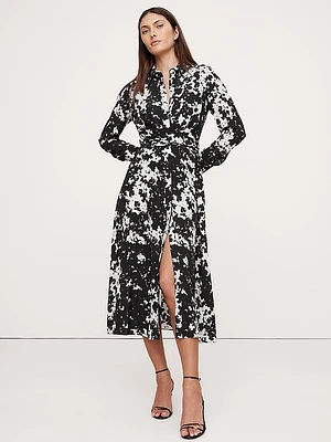 Matte Silk Twist-Front Shirt Dress