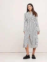 Matte Silk Twist-Front Shirt Dress