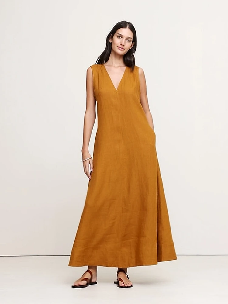 Linen V-Neck Maxi Dress
