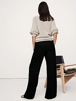 Pull-On Wide-Leg Drapey Twill Pant