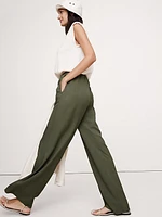 Pull-On Wide-Leg Drapey Twill Pant