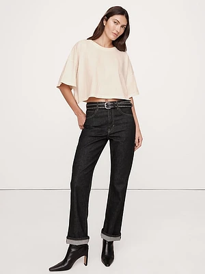 Oversized Vintage Cotton Cropped T-Shirt