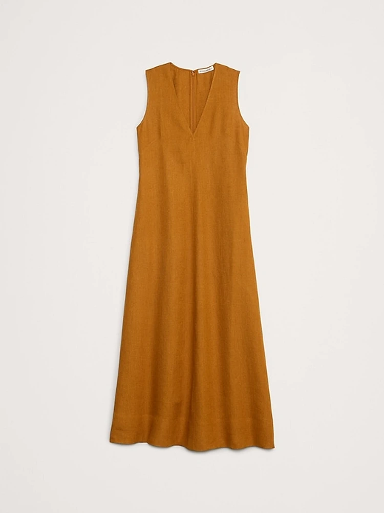 Linen V-Neck Maxi Dress