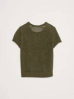 Fitted Linen Short-Sleeve Sweater