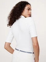 Ribbed Elbow-Sleeve Polo