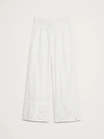 High-Rise Wide-Leg Embroidered Cotton Poplin Cropped Pull-On Pant