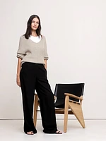 Pull-On Wide-Leg Drapey Twill Pant