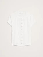 Ribbed Short-Sleeve Button-Down Top