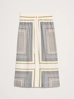 Cotton-Silk Drawstring Midi Skirt