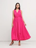 Pleated Cape Maxi Dress