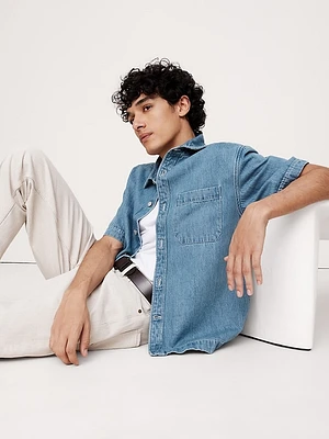 Relaxed-Fit Denim Short-Sleeve Shirt