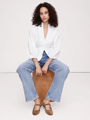 Cotton Poplin Cinched-Waist Shirt