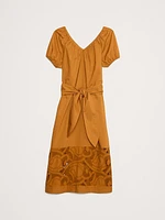 Embroidered Cotton Poplin Ruched Dress