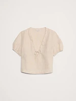 Linen Tie-Front V-Neck Top