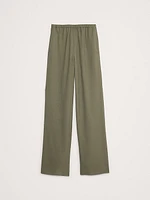 Pull-On Wide-Leg Drapey Twill Pant