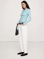 Crepe Ruched V-Neck Top