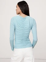 Crepe Ruched V-Neck Top