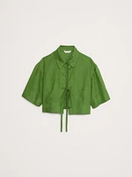 Linen Tie-Front Cropped Shirt