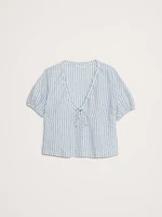 Linen Tie-Front V-Neck Top