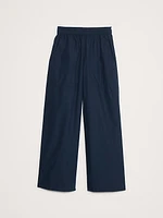 Wide-Leg Pull-On Cotton Poplin Ankle Pant