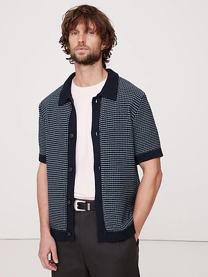 Waffle-Knit Polo Cardigan