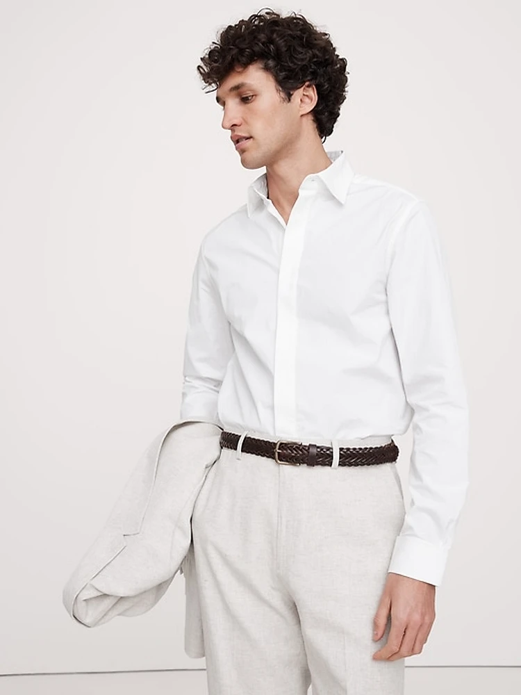 Slim-Fit Poplin Tuxedo Shirt with Spread Collar