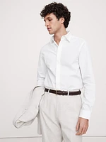 Slim-Fit Poplin Tuxedo Shirt with Spread Collar