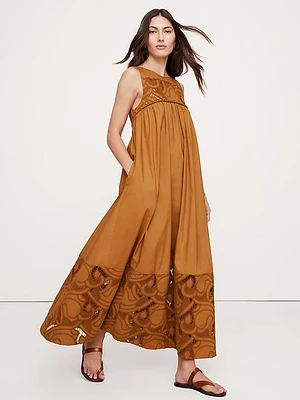 Embroidered Cotton Poplin Maxi Dress